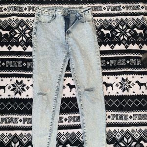 high waisted light blue ripped jeans